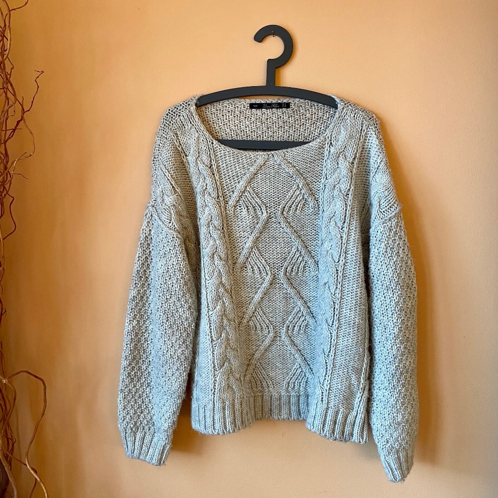 ZARA CABLE Chunky KNIT SWEATER in TAUPE GREY/TAN